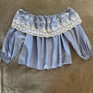 Studio 19 Off the Shoulder Blue Top, Size S